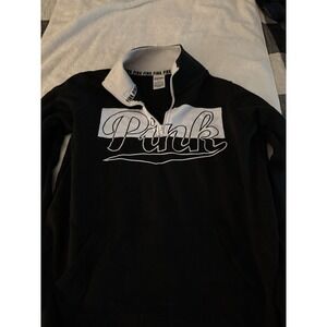 Victoria's Secret PINK 1/4 Zip Pullover Black White Logo Sweatshirt Women's S